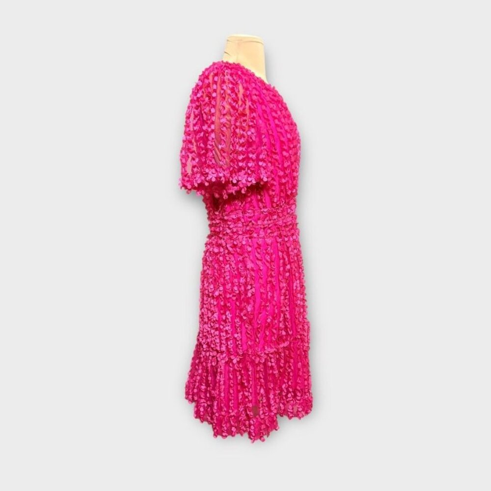 Women's Fuchsia Mini Dress - Elegant Textured Party Dress - Picture 7 of 10